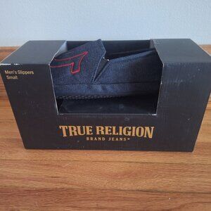 True Religion Mens Faux Denim Blue Slippers Small 7-8 New In Box